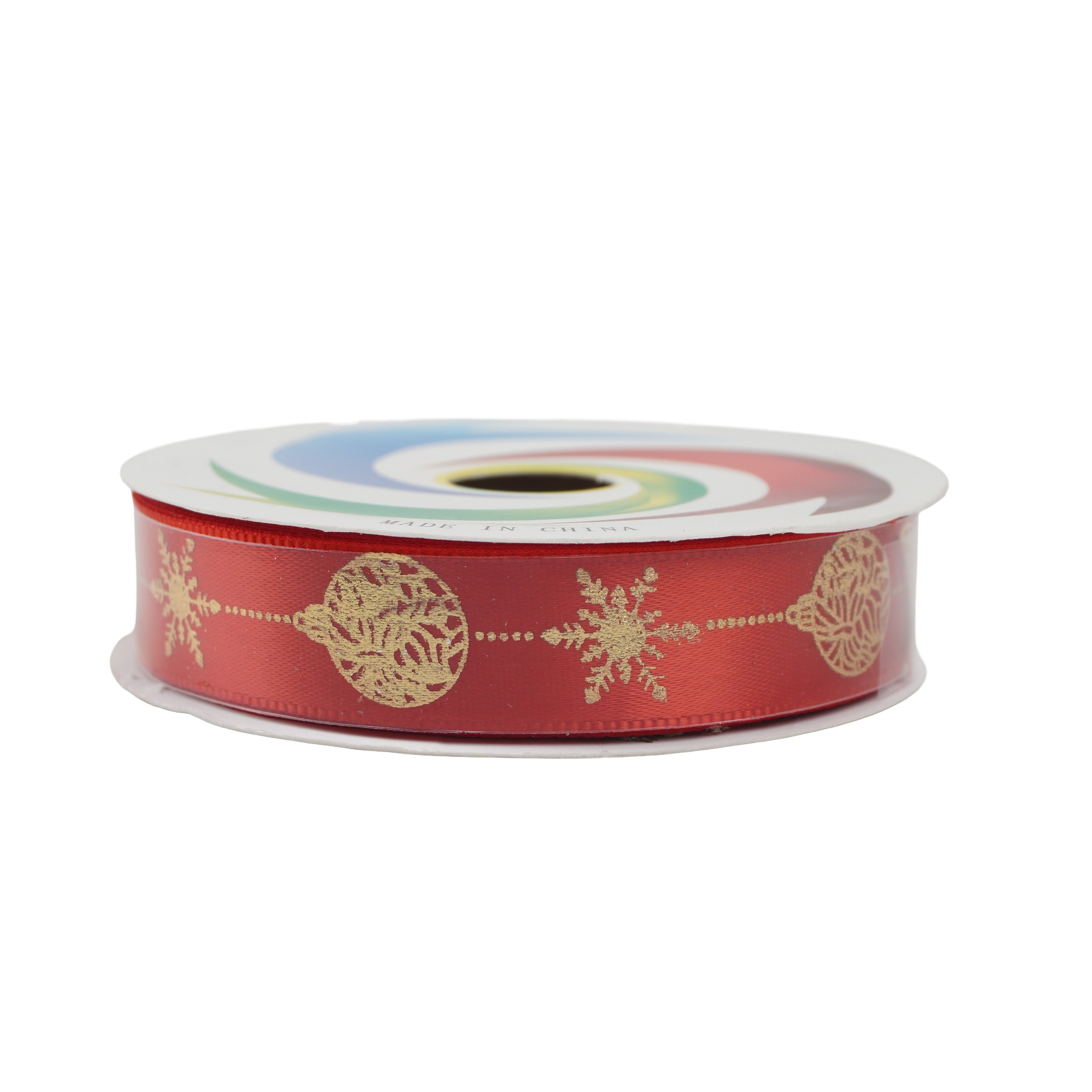 Christmas Printed Satin Ribbon Golden Snowflakes 1.8mm X 2.7mtr 1pc