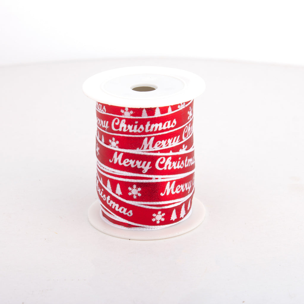 Merry Christmas Metallic Printed Satin Ribbon Red 1cm X 4.5mtr 1pc