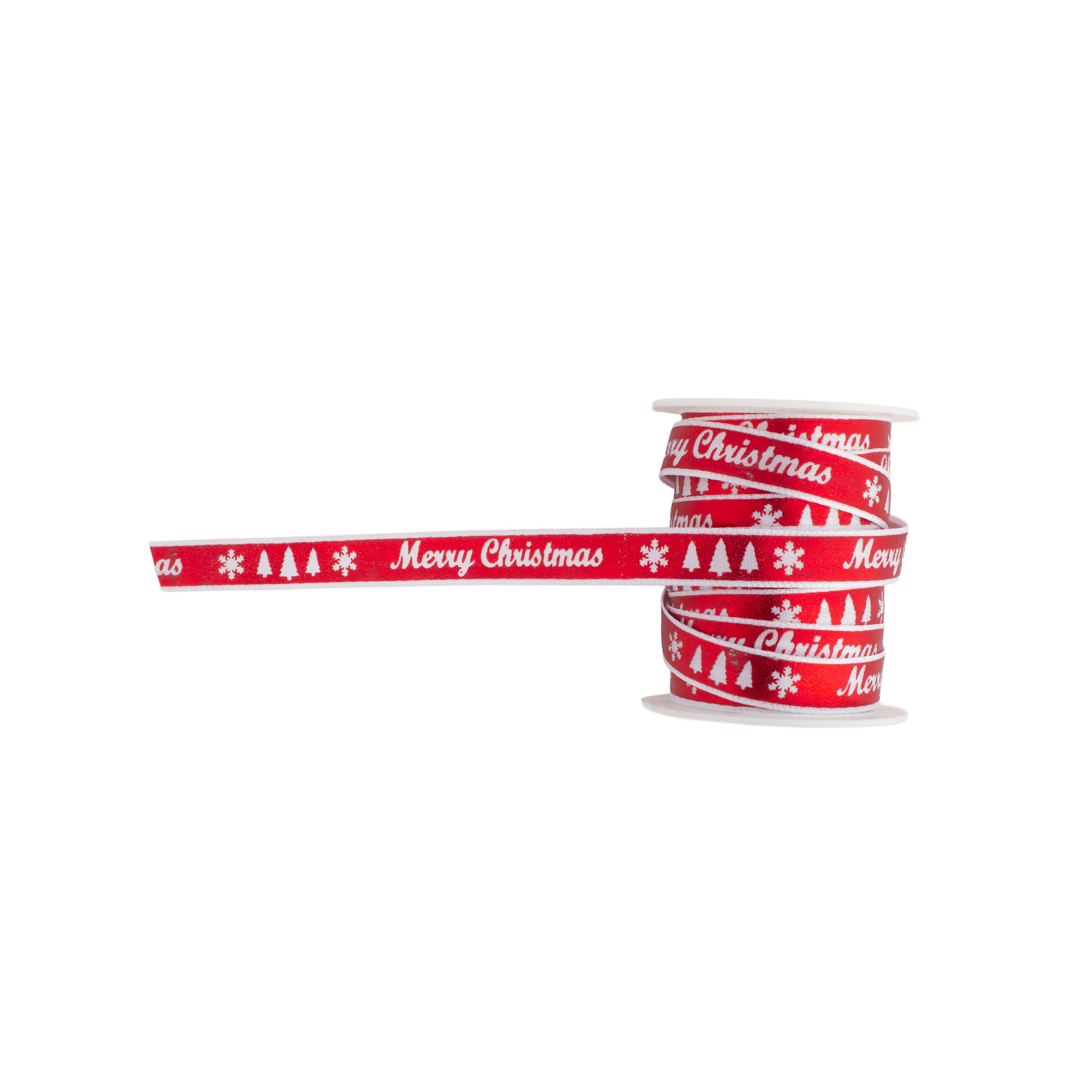 Merry Christmas Metallic Printed Satin Ribbon Red 1cm X 4.5mtr 1pc