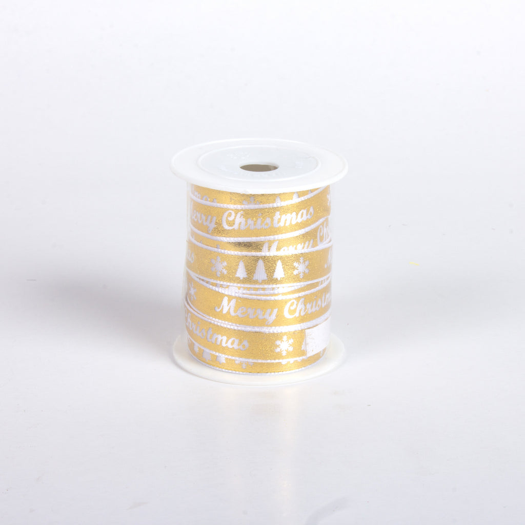 Merry Christmas Metallic Printed Satin Ribbon Gold 1cm X 4.5mtr 1pc