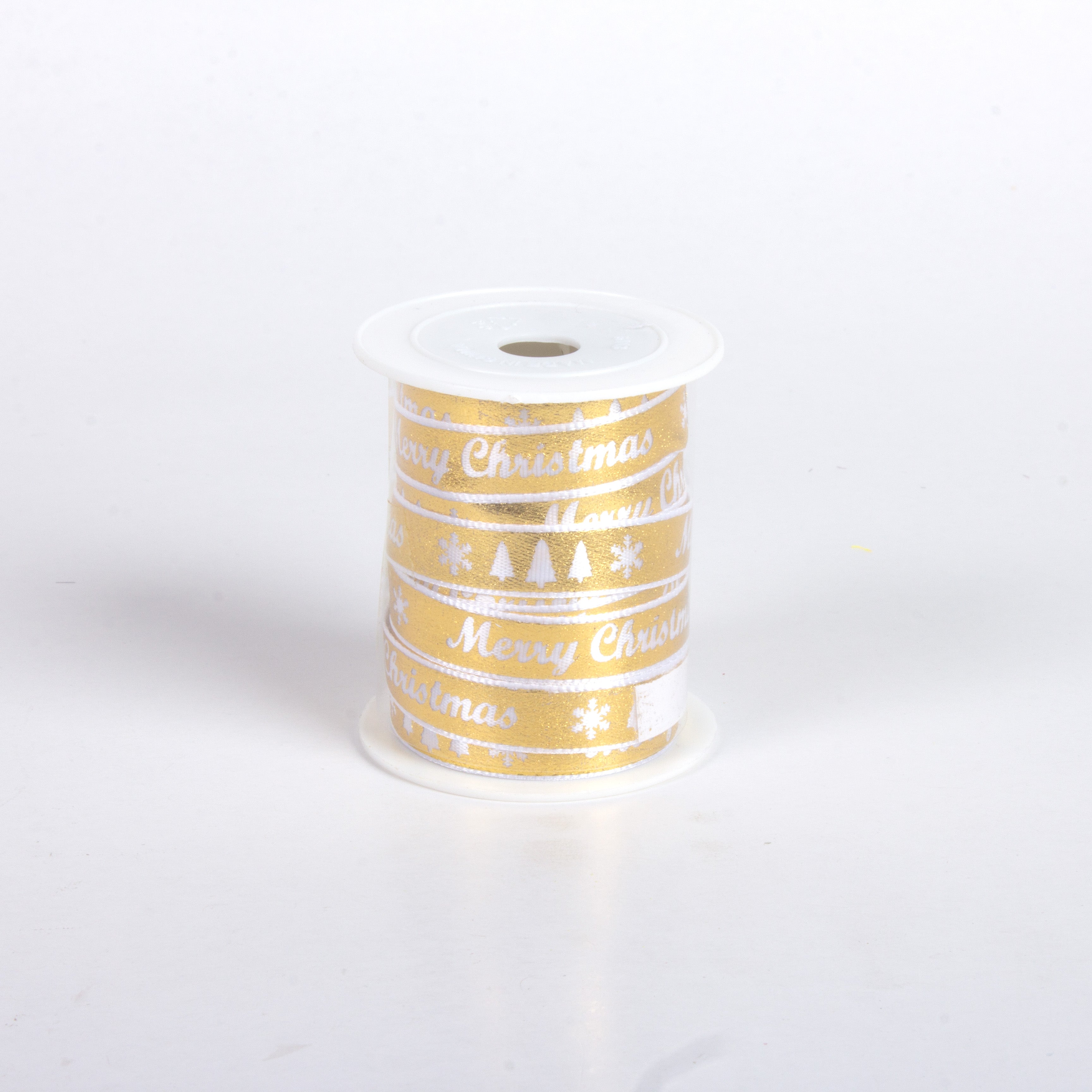 Merry Christmas Metallic Printed Satin Ribbon Gold 1cm X 4.5mtr 1pc