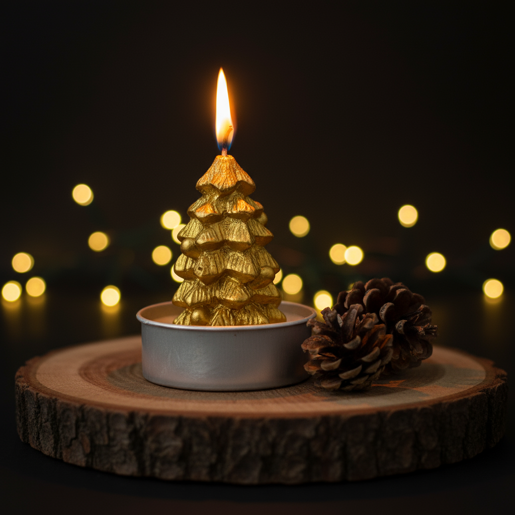 Christmas Tree T- Light Candle Gold 6cm 1pc