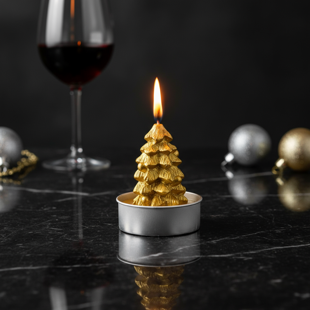 Christmas Tree T- Light Candle Gold 6cm 1pc