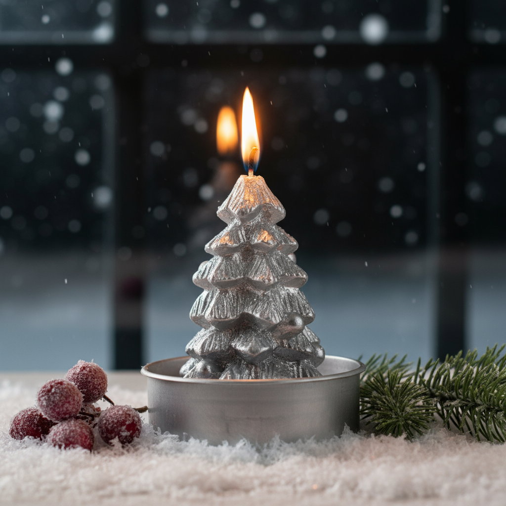 Christmas Tree T- Light Candle Silver 6cm 1pc