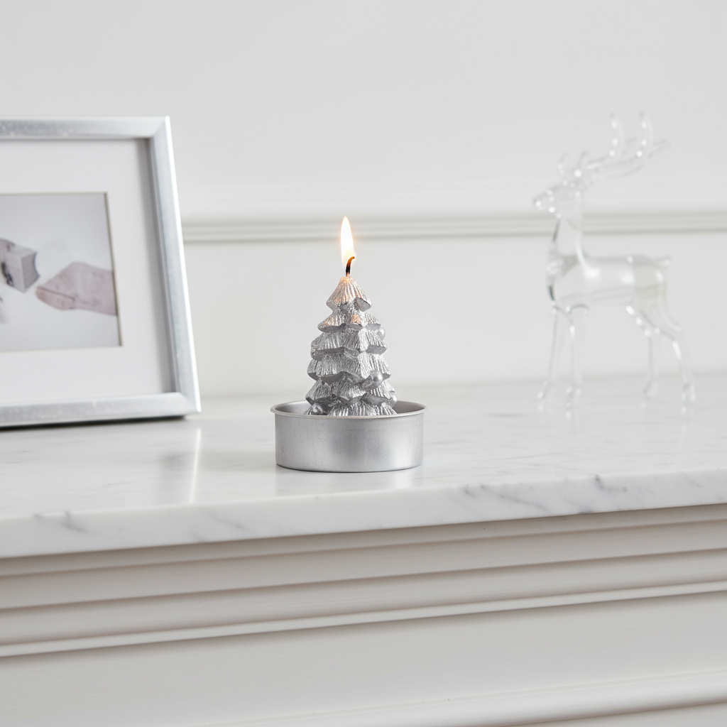 Christmas Tree T- Light Candle Silver 6cm 1pc