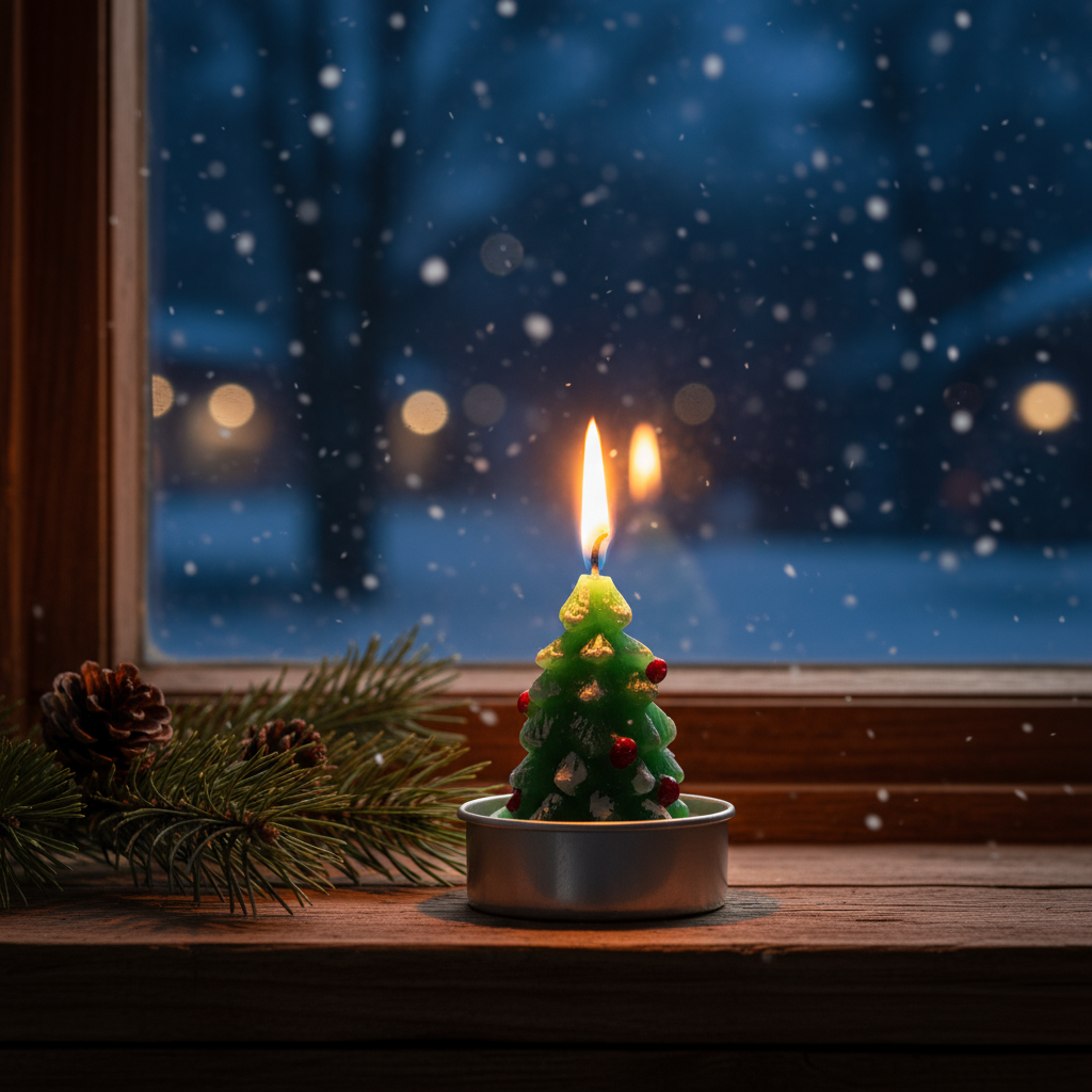 Christmas Tree T- Light Candle Green and white 6cm 1pc