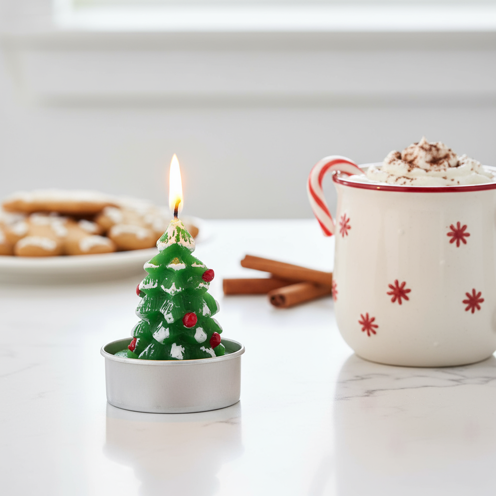 Christmas Tree T- Light Candle Green and white 6cm 1pc