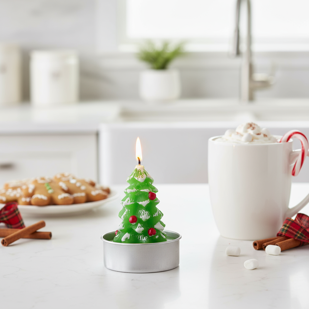 Christmas Tree T- Light Candle Light Green and white 6cm 1pc