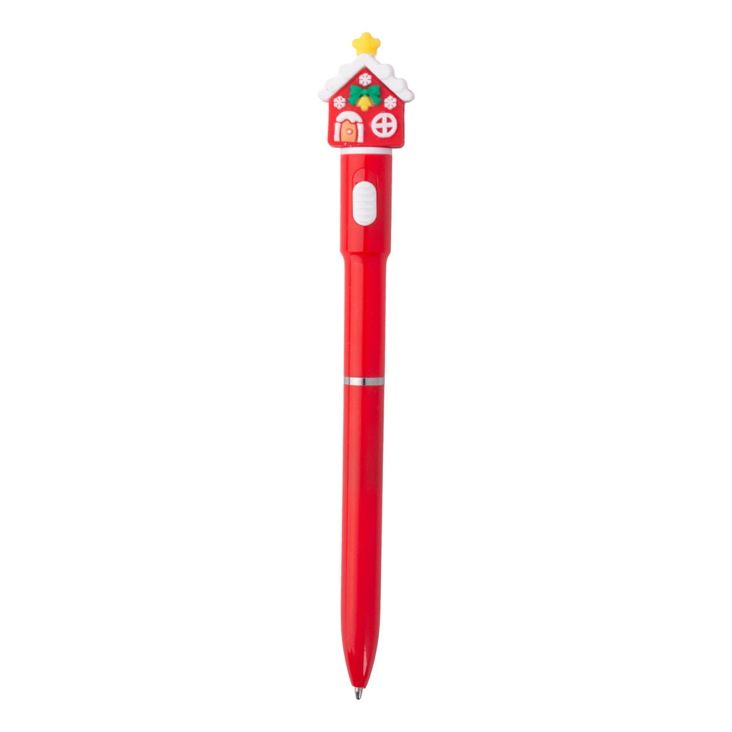 Christmas House Light up Blue Ballpoint Pen 0.7mm Tip 1pc