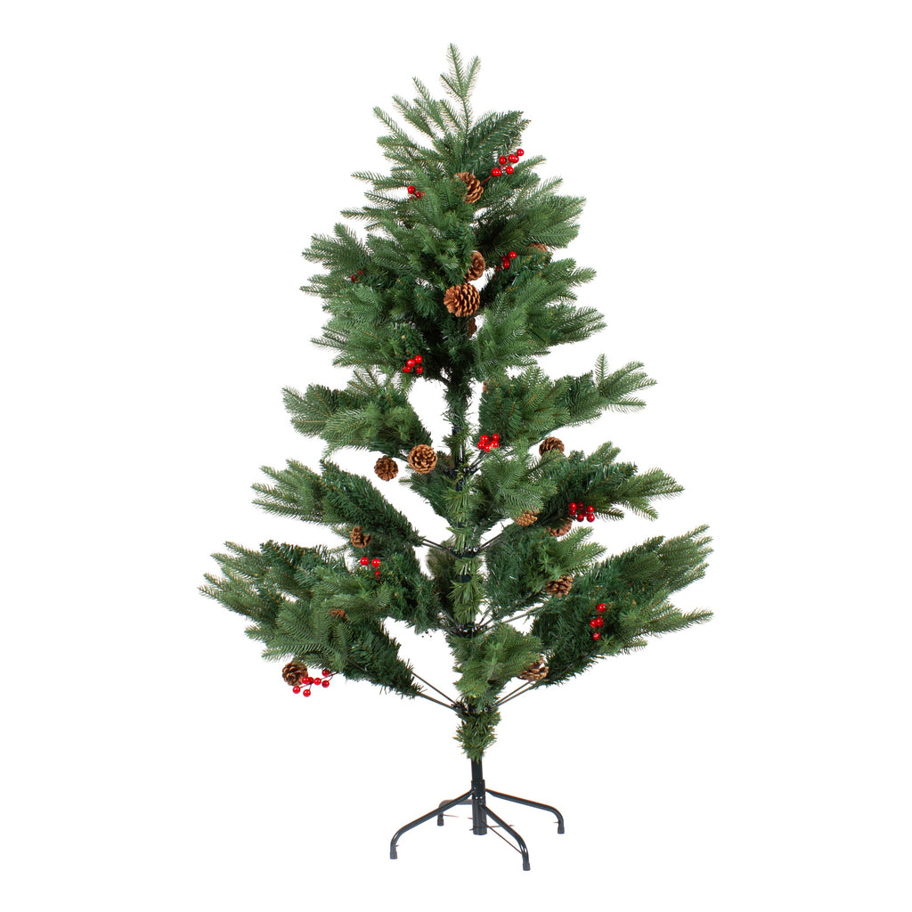 Christmas Deluxe Realistic Tree with Metal Stand Pine Cones & Red Berries 5 Ft (150cm) 1pc