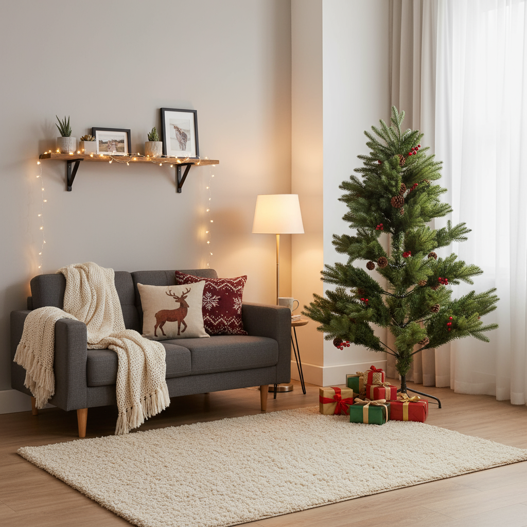 Christmas Deluxe Realistic Tree with Metal Stand Pine Cones & Red Berries 5 Ft (150cm) 1pc