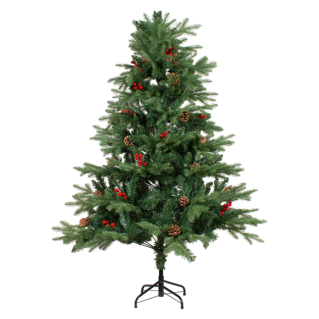 Christmas Deluxe Realistic Tree with Metal Stand Pine Cones & Red Berries 6 Fet (180cm) 1pc