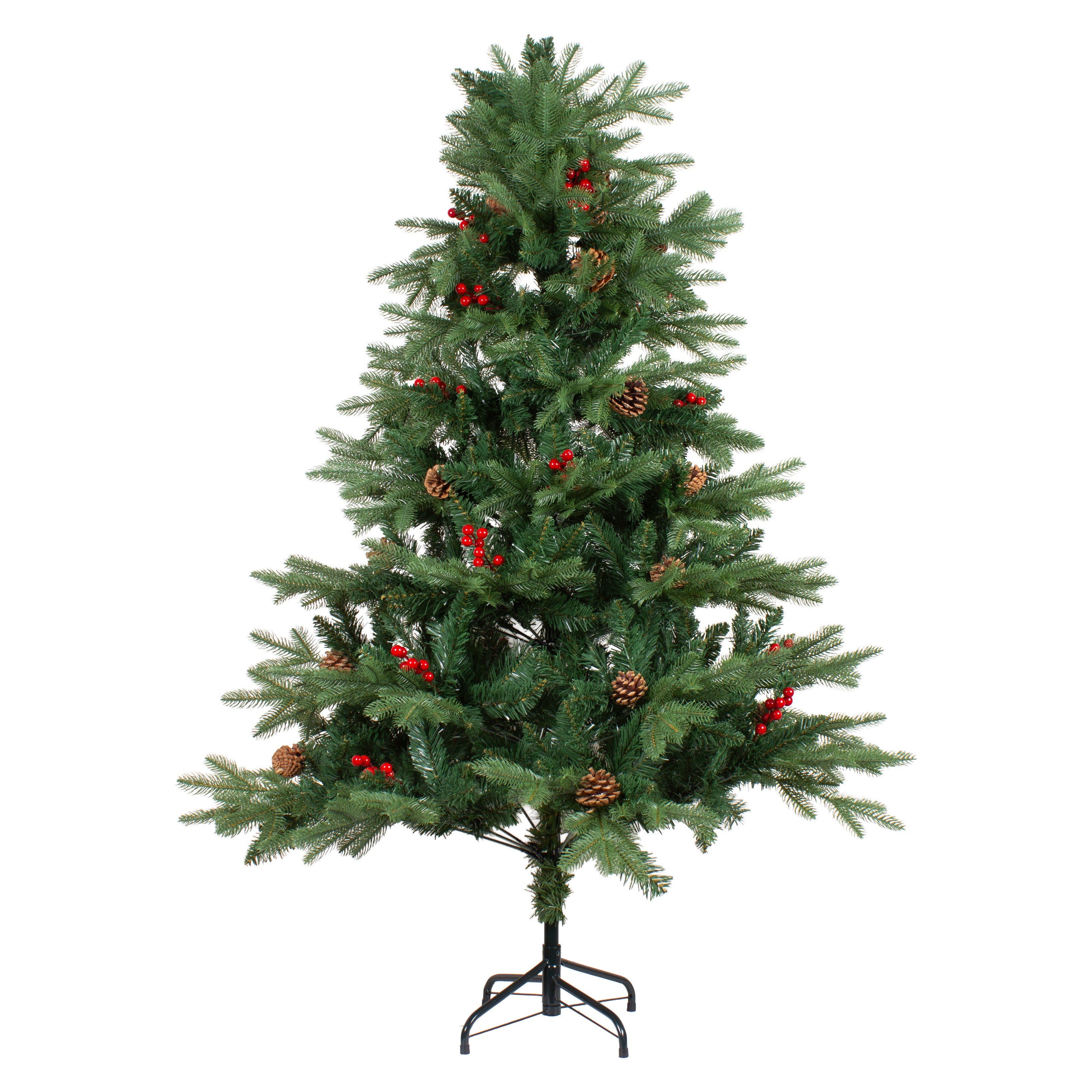Christmas Deluxe Realistic Tree with Metal Stand Pine Cones & Red Berries 6 Fet (180cm) 1pc