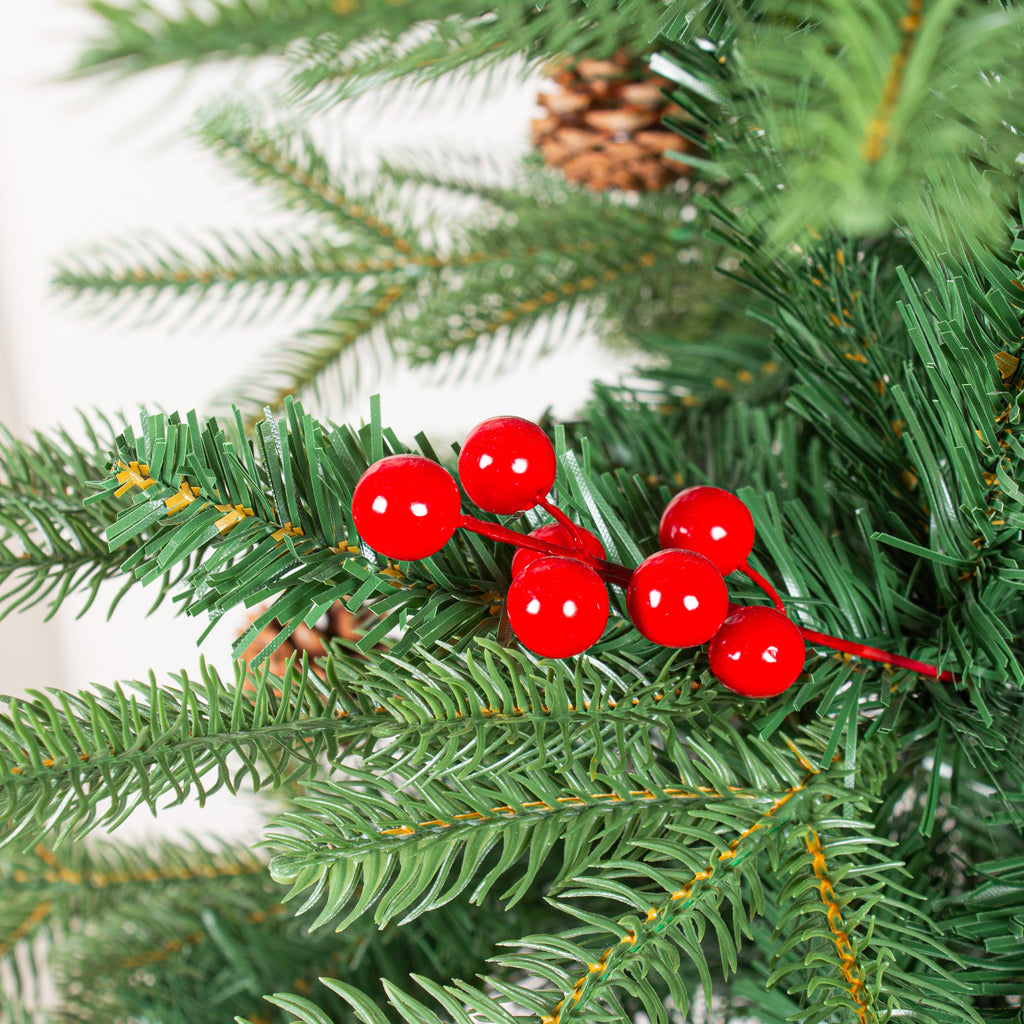 Christmas Deluxe Realistic Tree with Metal Stand Pine Cones & Red Berries 6 Fet (180cm) 1pc
