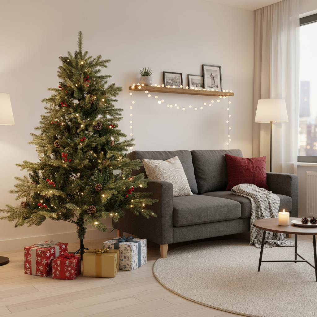 Christmas Deluxe Realistic Tree with Metal Stand Pine Cones & Red Berries 6 Fet (180cm) 1pc