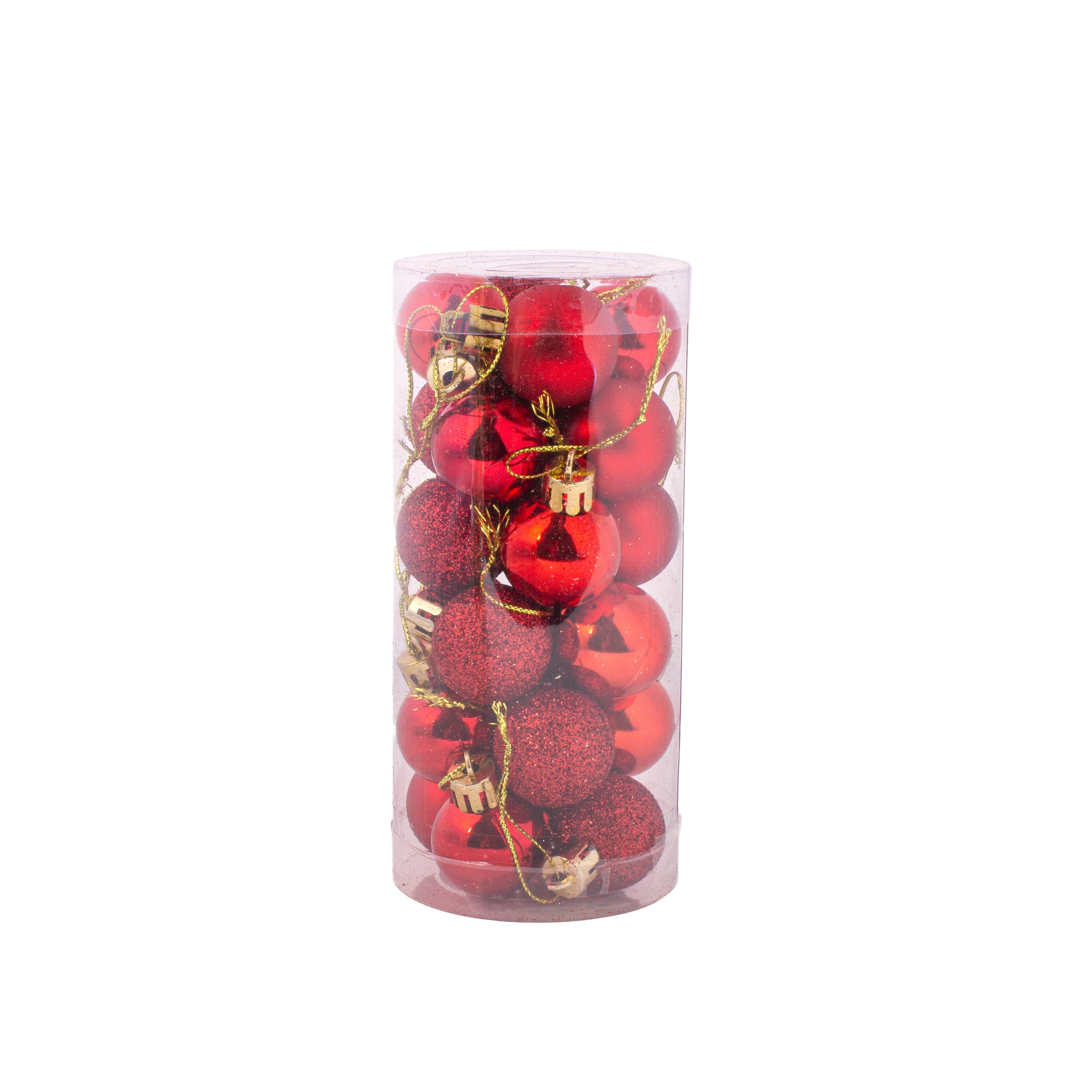 Christmas Decoration Matte, Finished Glittered Bauble Small Red 3cm 24pcs Assist Box