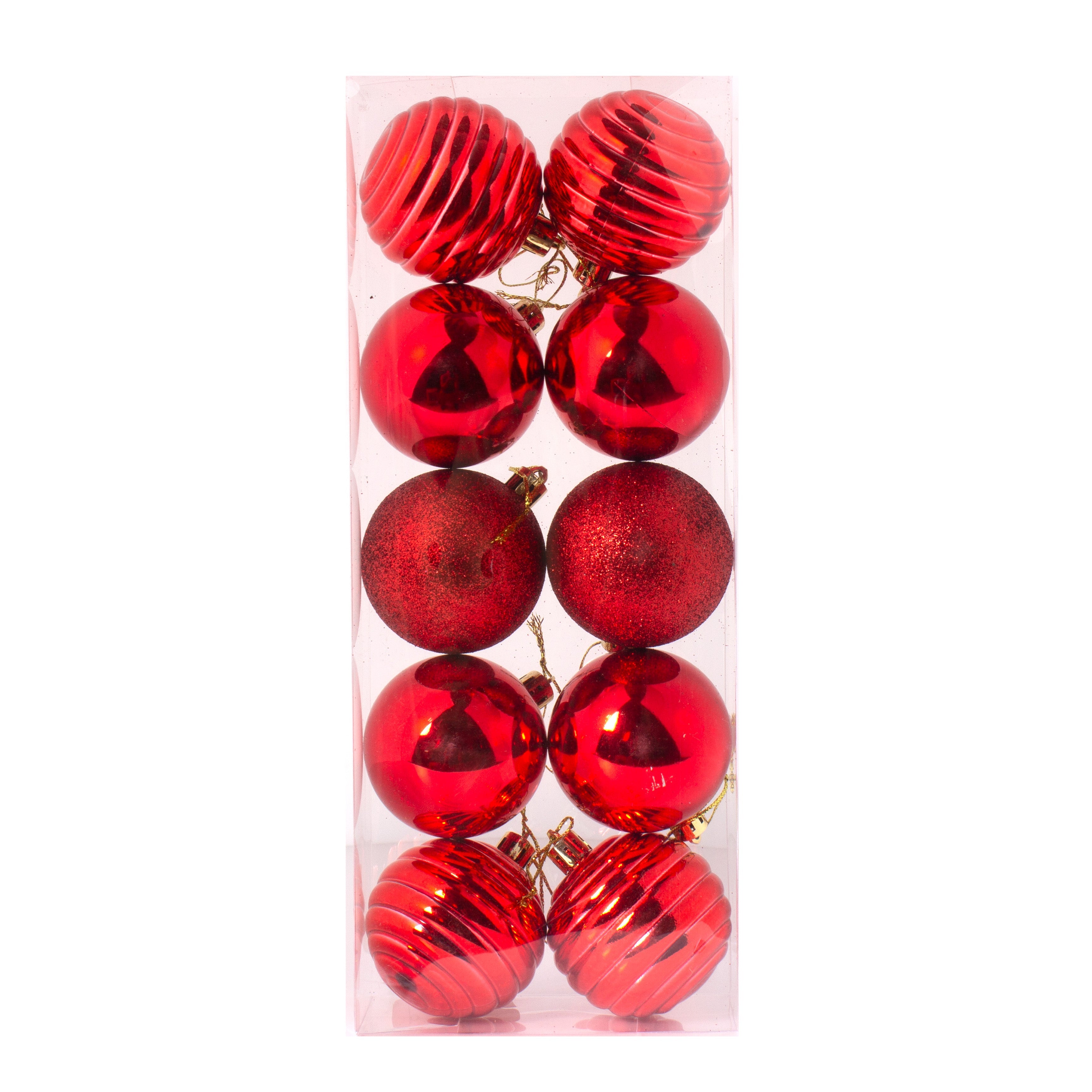 Christmas Decoration Glittered Bauble Red 6cm 10pcs 1 Box