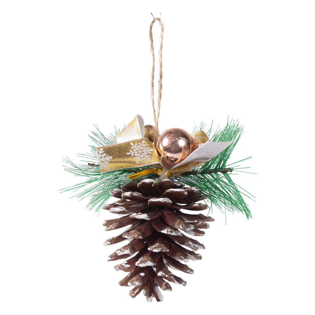 Christmas Decoration Snowy Pine Cone Hanging 10cm 1pc