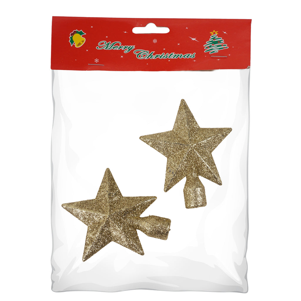 Christmas Tree Topper Gold Glitter Star Small 10cm 2pcs