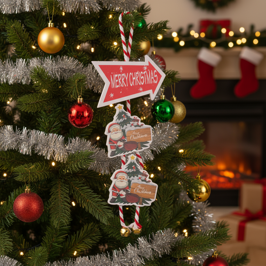 Christmas Decoration Layered Hanging Santa & Christmas Tree 32 X 12cm 1pcs