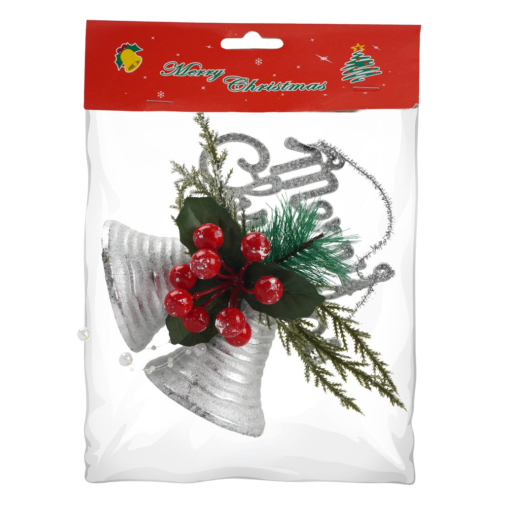 Christmas Decoration Hanging Bell with Holly Berry White 15cm 1pc