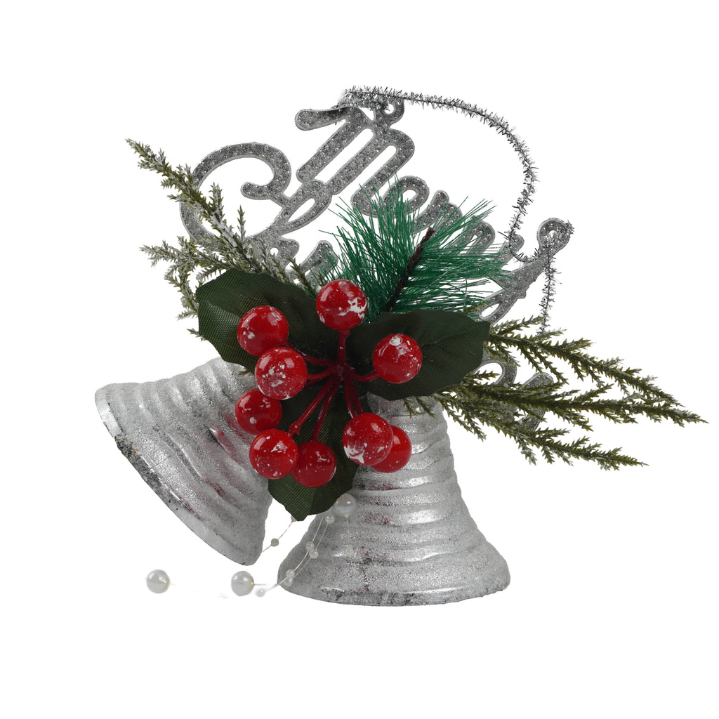 Christmas Decoration Hanging Bell with Holly Berry White 15cm 1pc