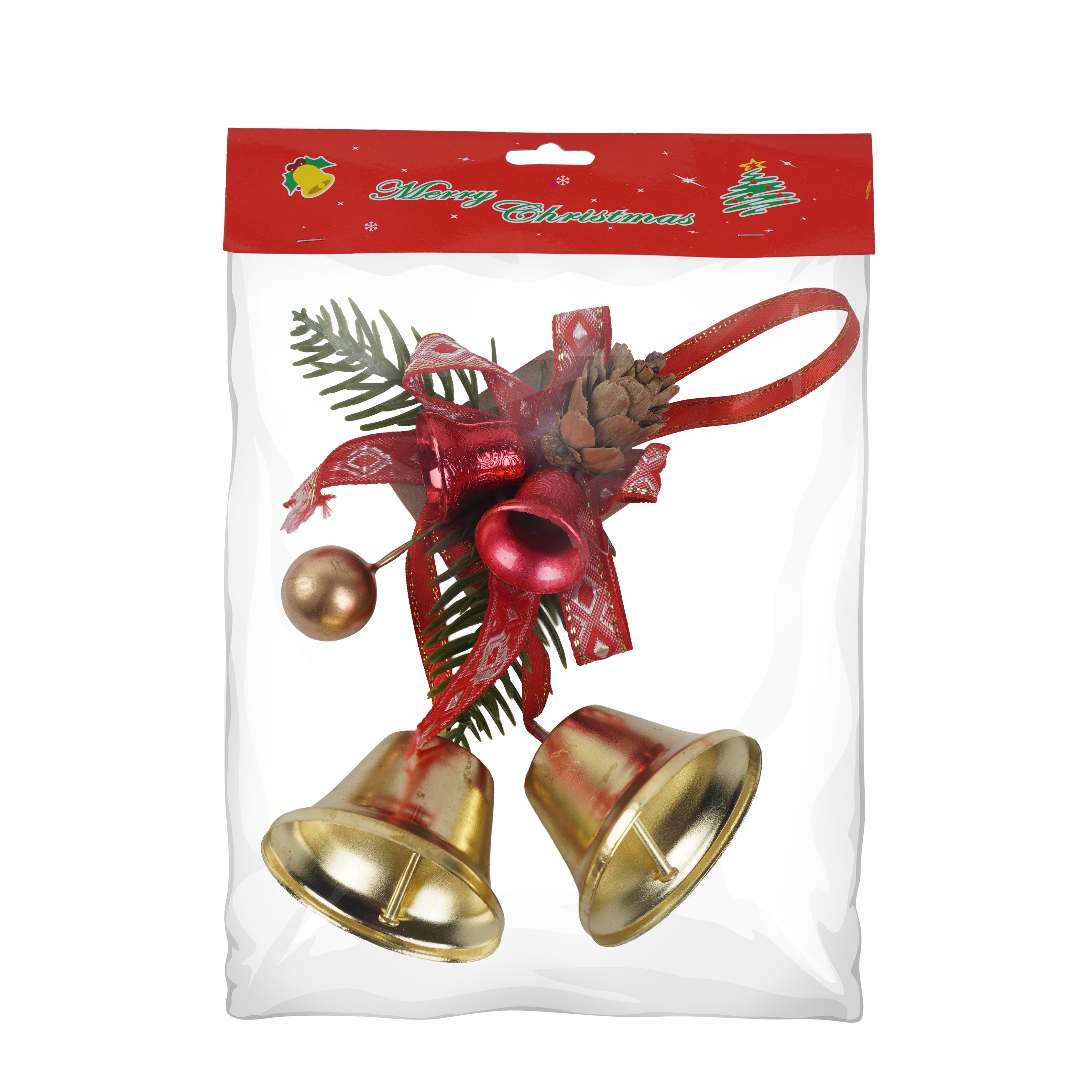 Christmas Decoration Hanging Bell with Holly Berry Gold 12.5cm 1pc
