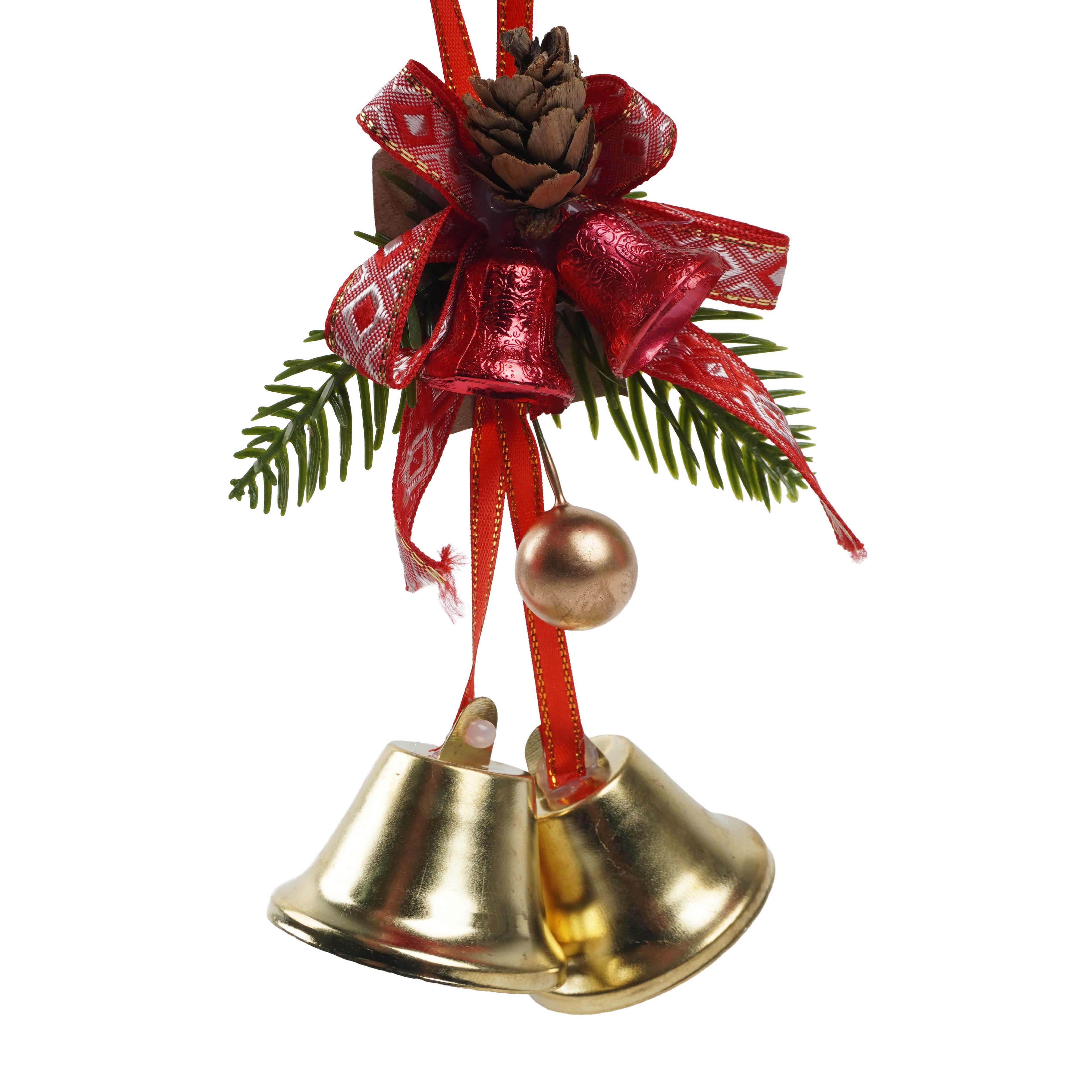 Christmas Decoration Hanging Bell with Holly Berry Gold 12.5cm 1pc