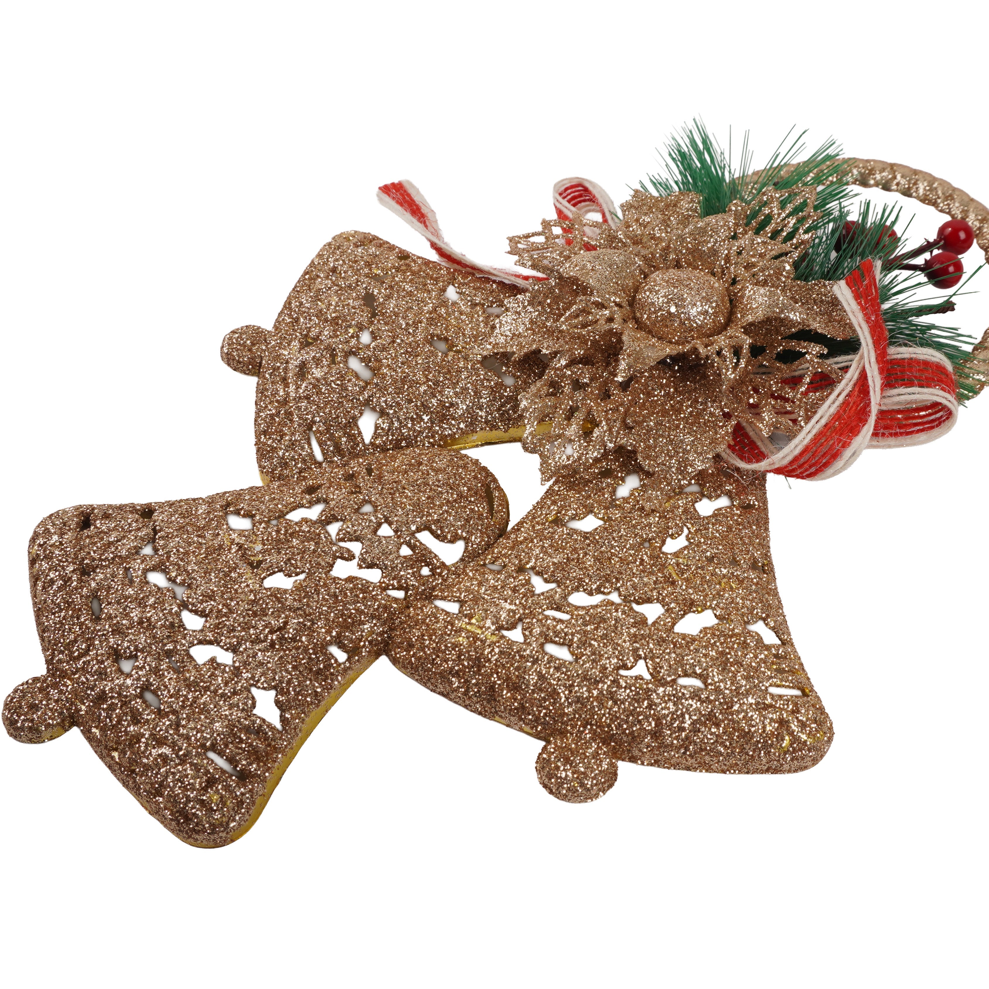 Christmas Decoration Wall Hanging Jingle Bell Gold Glitter 23 X 16cm 1pc