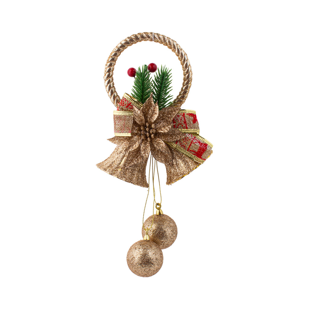 Christmas Decoration Wall Hanging Jingle Bell with Baubles Gold Glitter 22 X 12cm 1pc