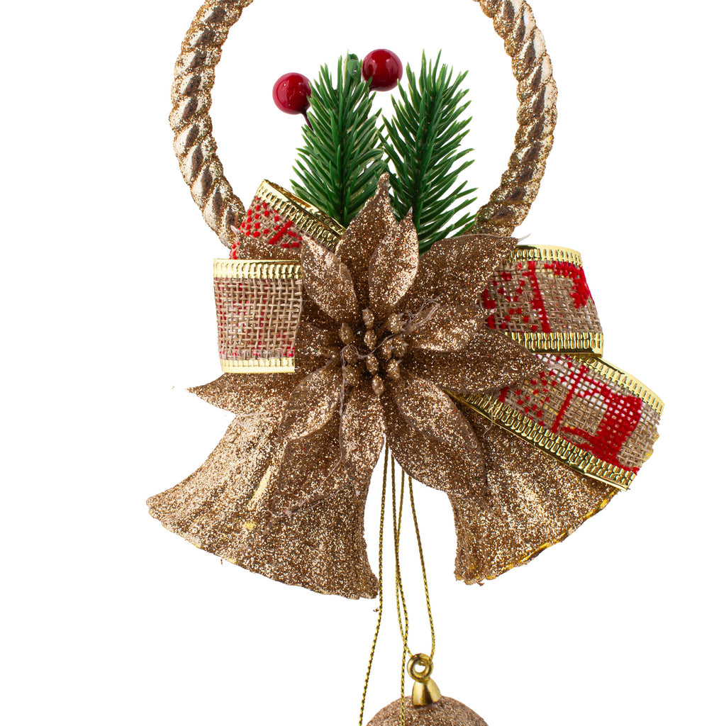 Christmas Decoration Wall Hanging Jingle Bell with Baubles Gold Glitter 22 X 12cm 1pc