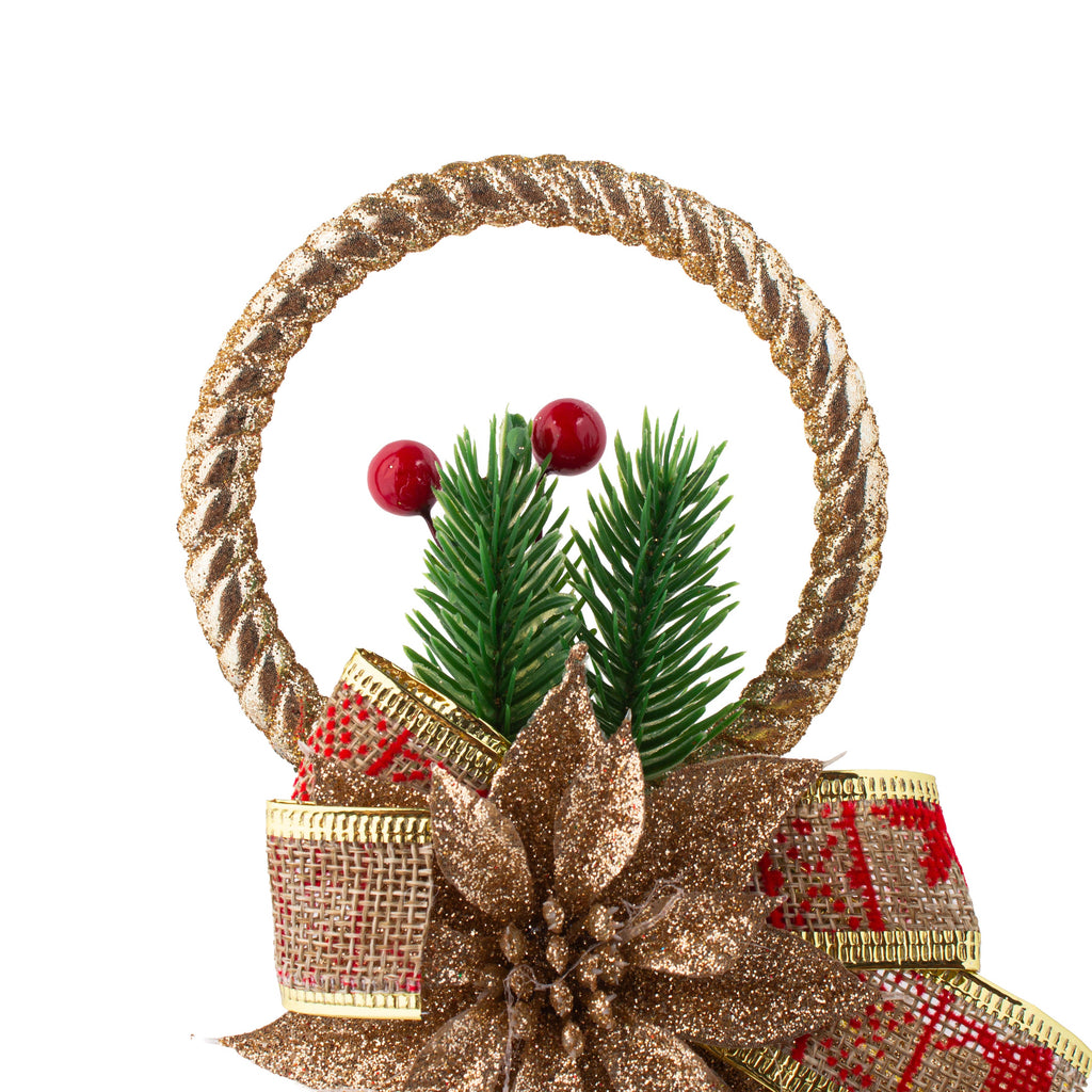 Christmas Decoration Wall Hanging Jingle Bell with Baubles Gold Glitter 22 X 12cm 1pc
