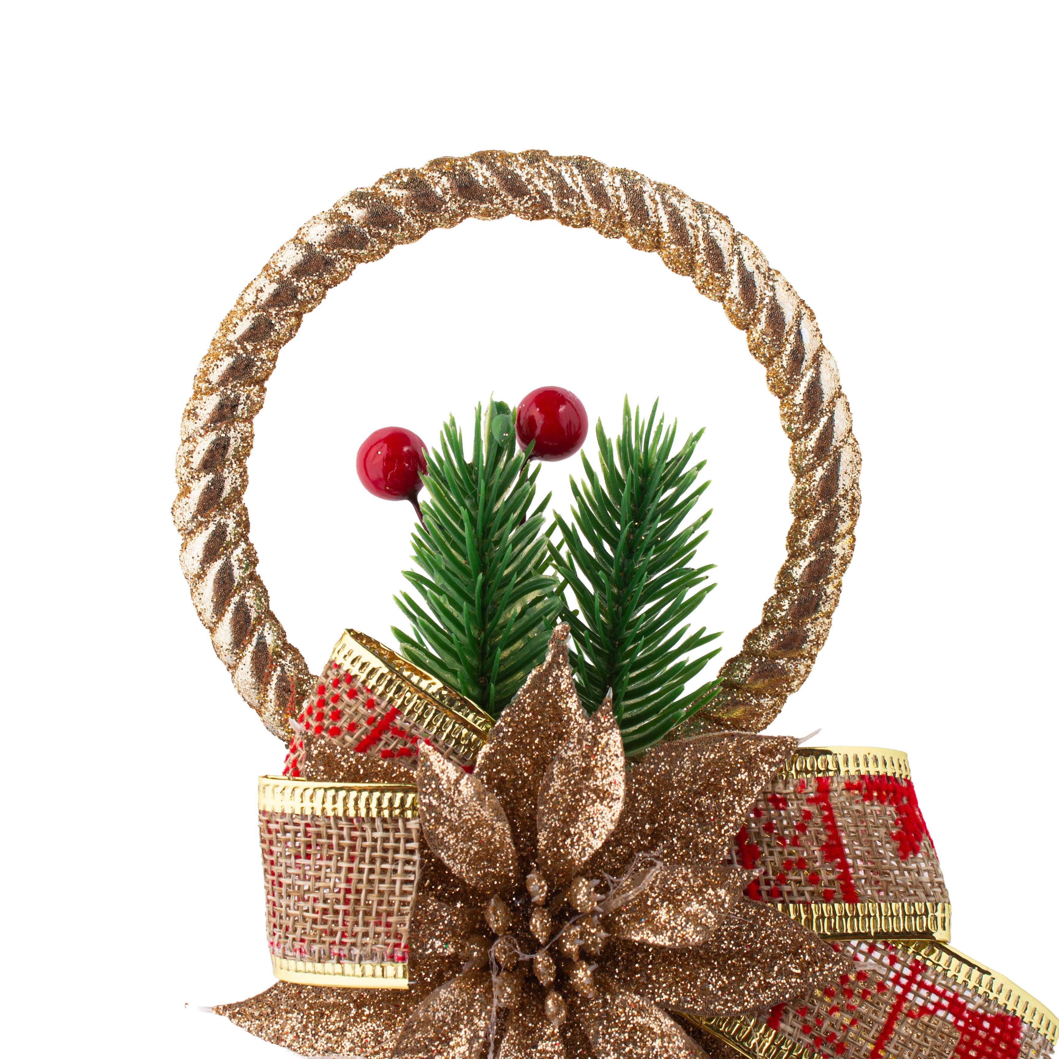 Christmas Decoration Wall Hanging Jingle Bell with Baubles Gold Glitter 22 X 12cm 1pc