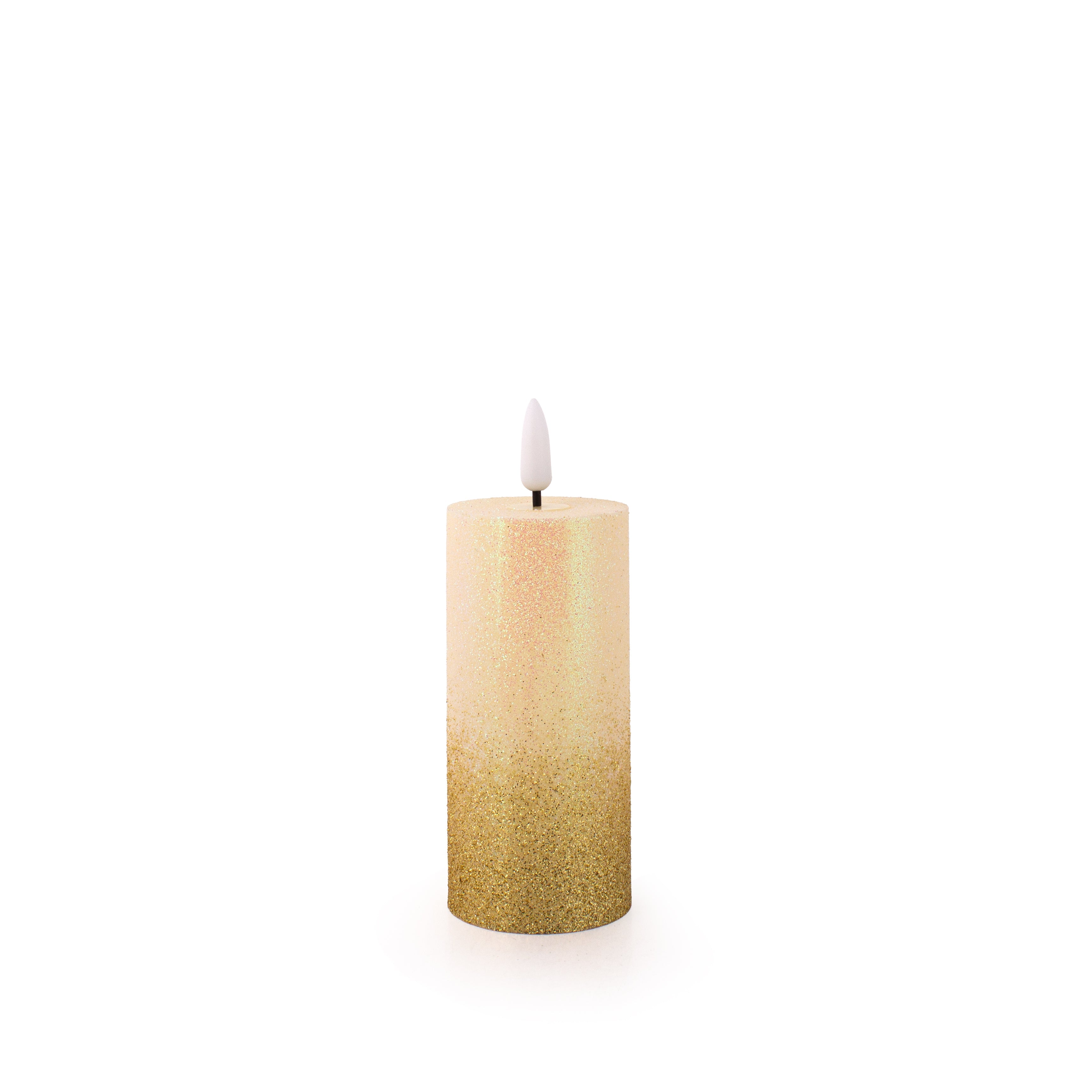 LED Pillar Candle Gold Glittered Warm Yellow Light 11cm 1pc