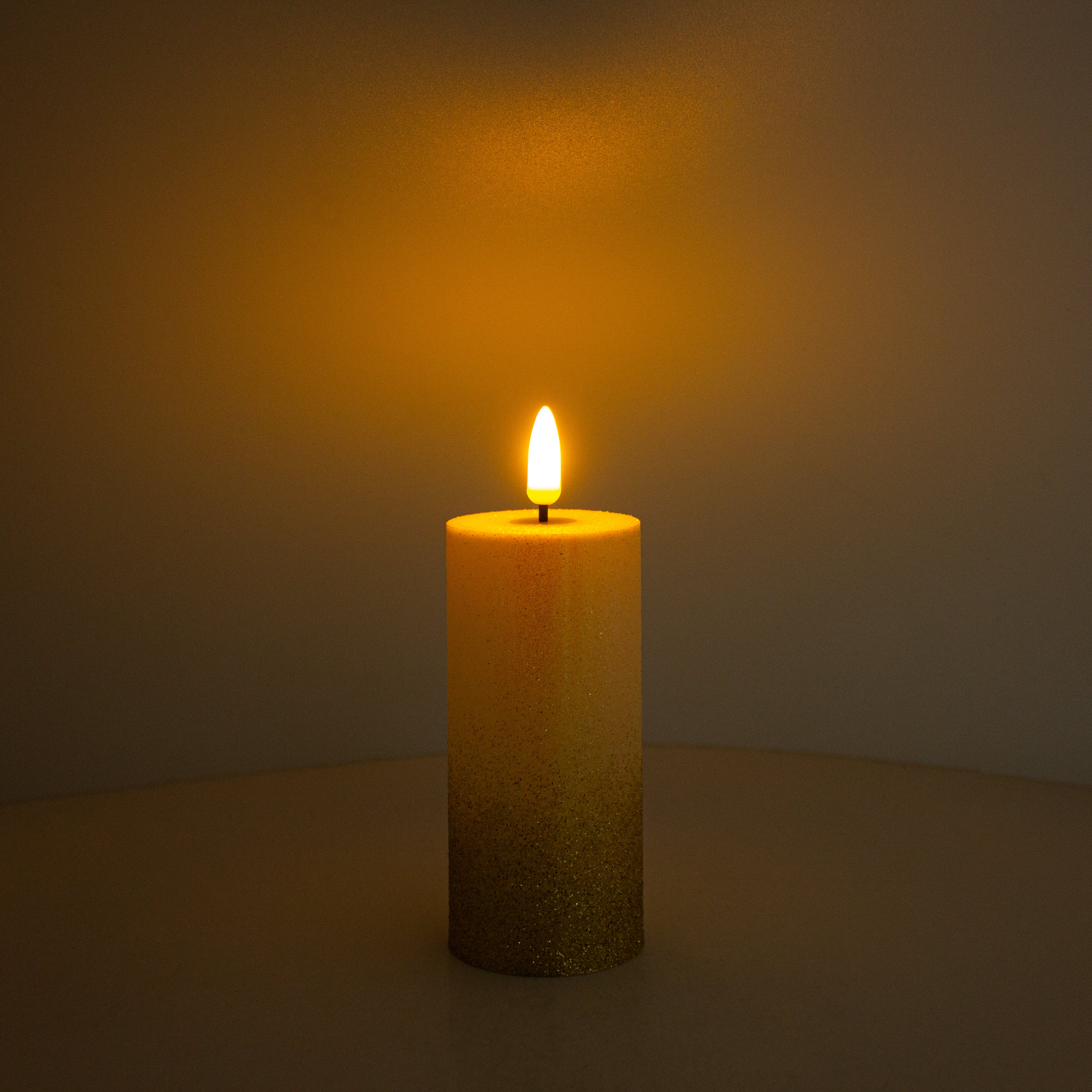 LED Pillar Candle Gold Glittered Warm Yellow Light 11cm 1pc