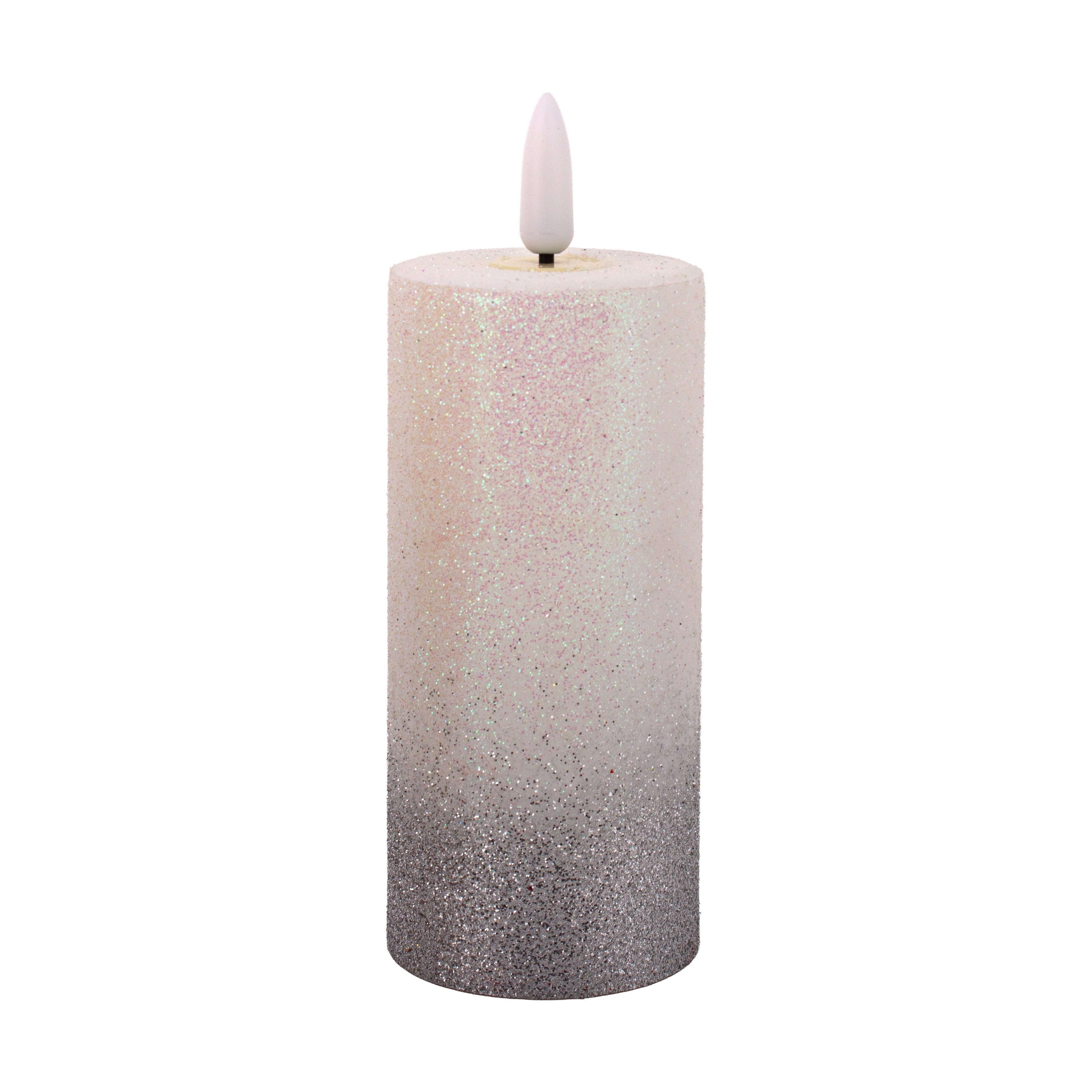 LED Pillar Candle Silver Glittered Warm Yellow Light 11cm 1pc