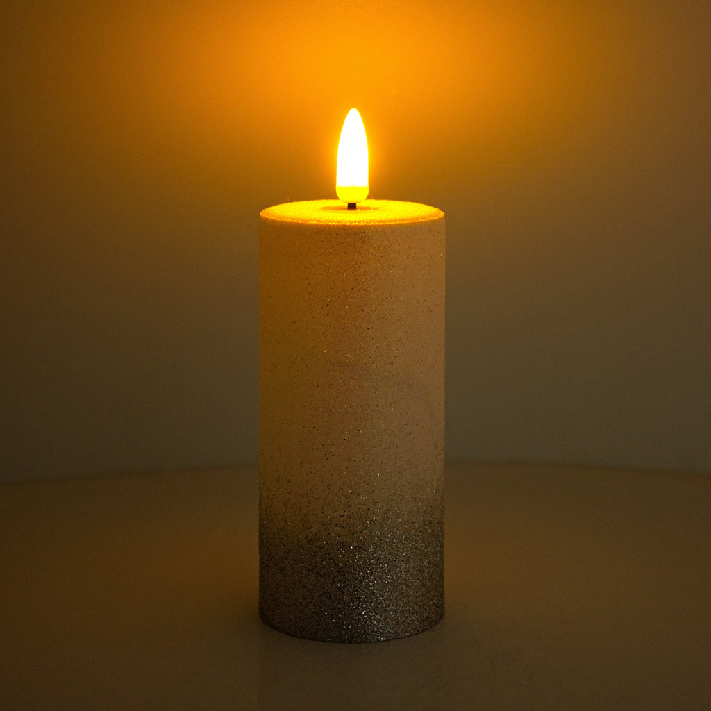 LED Pillar Candle Silver Glittered Warm Yellow Light 11cm 1pc