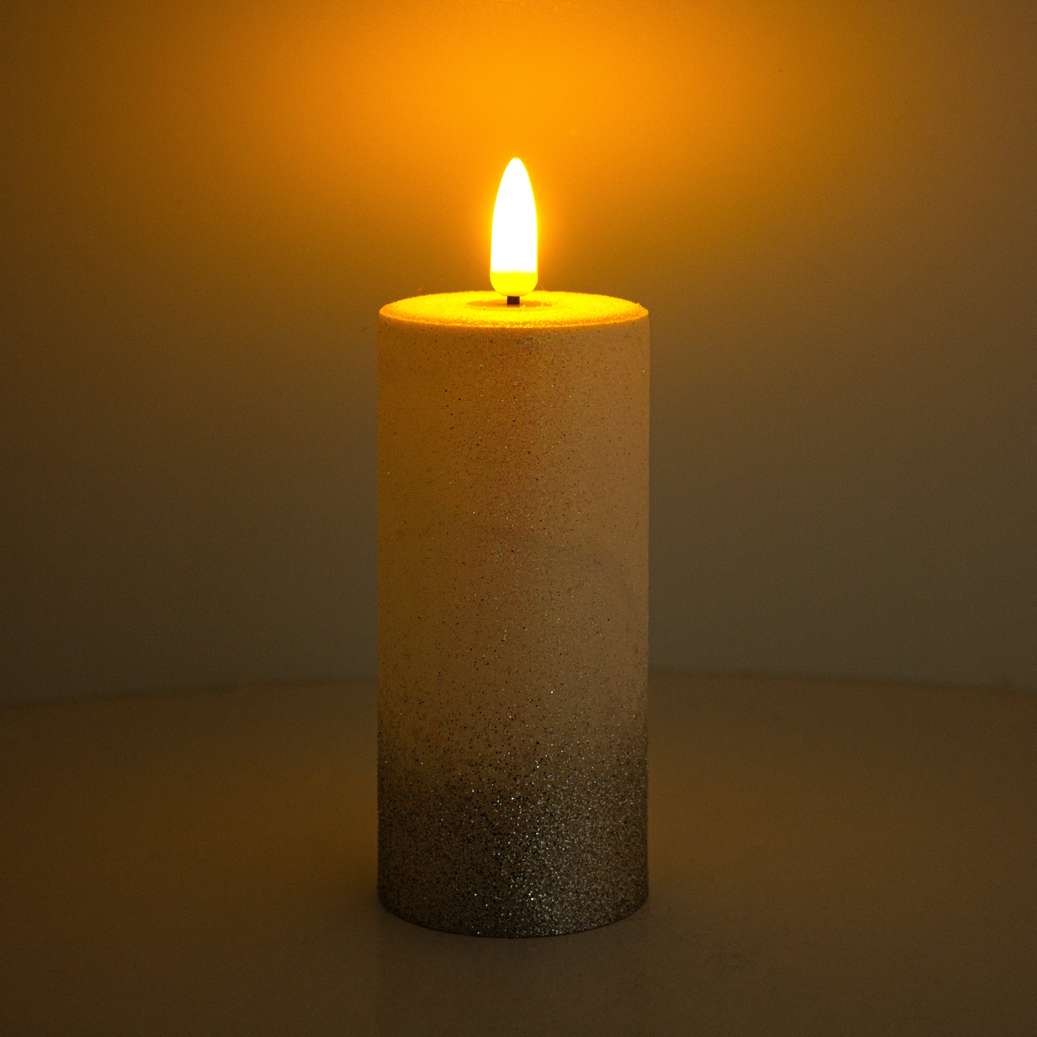 LED Pillar Candle Silver Glittered Warm Yellow Light 11cm 1pc