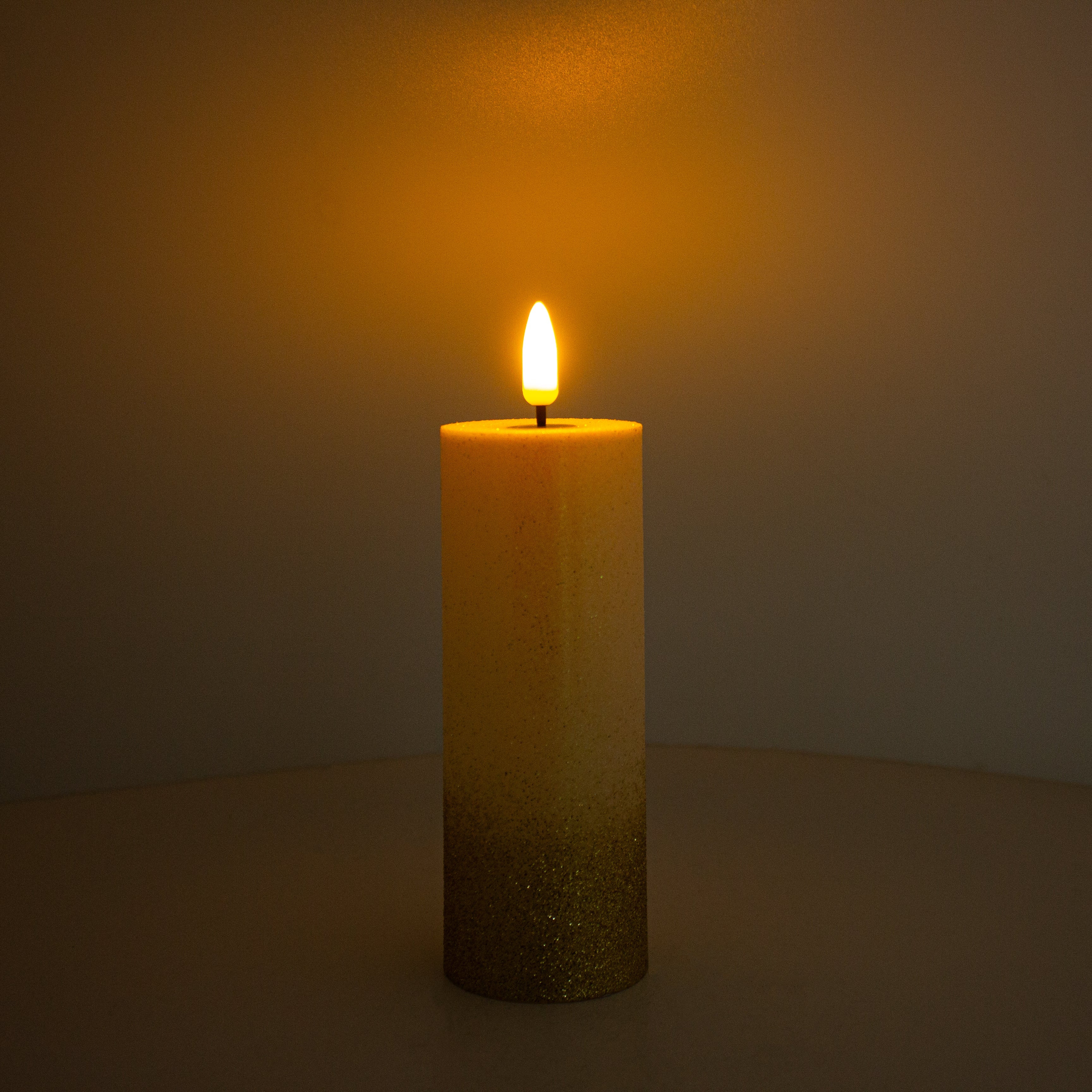 LED Pillar Candle Gold Glittered Warm Yellow Light 13.5cm 1pc