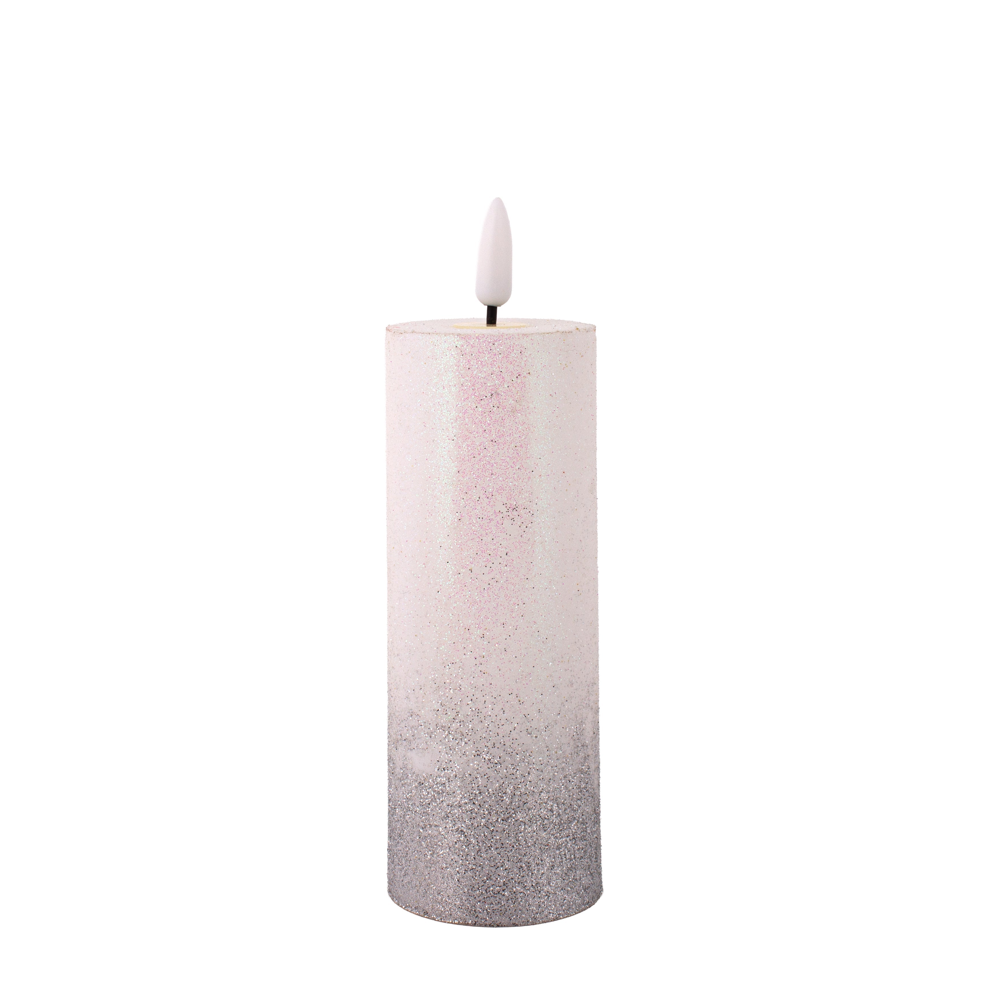 LED Pillar Candle Silver Glittered Warm Yellow Light 13.5cm 1pc