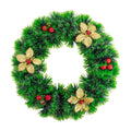 Christmas Tinsel Wreath Glitter Gold Poinsettia Floral & Berries 25cm Dia 1pc
