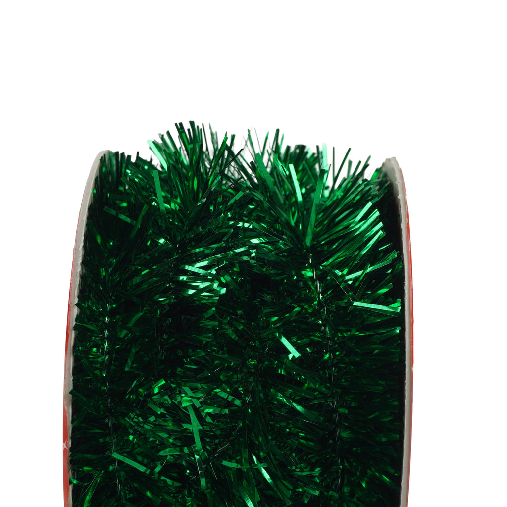 Christmas Tinsel Garland Wired Metallic Green 5m 1Roll