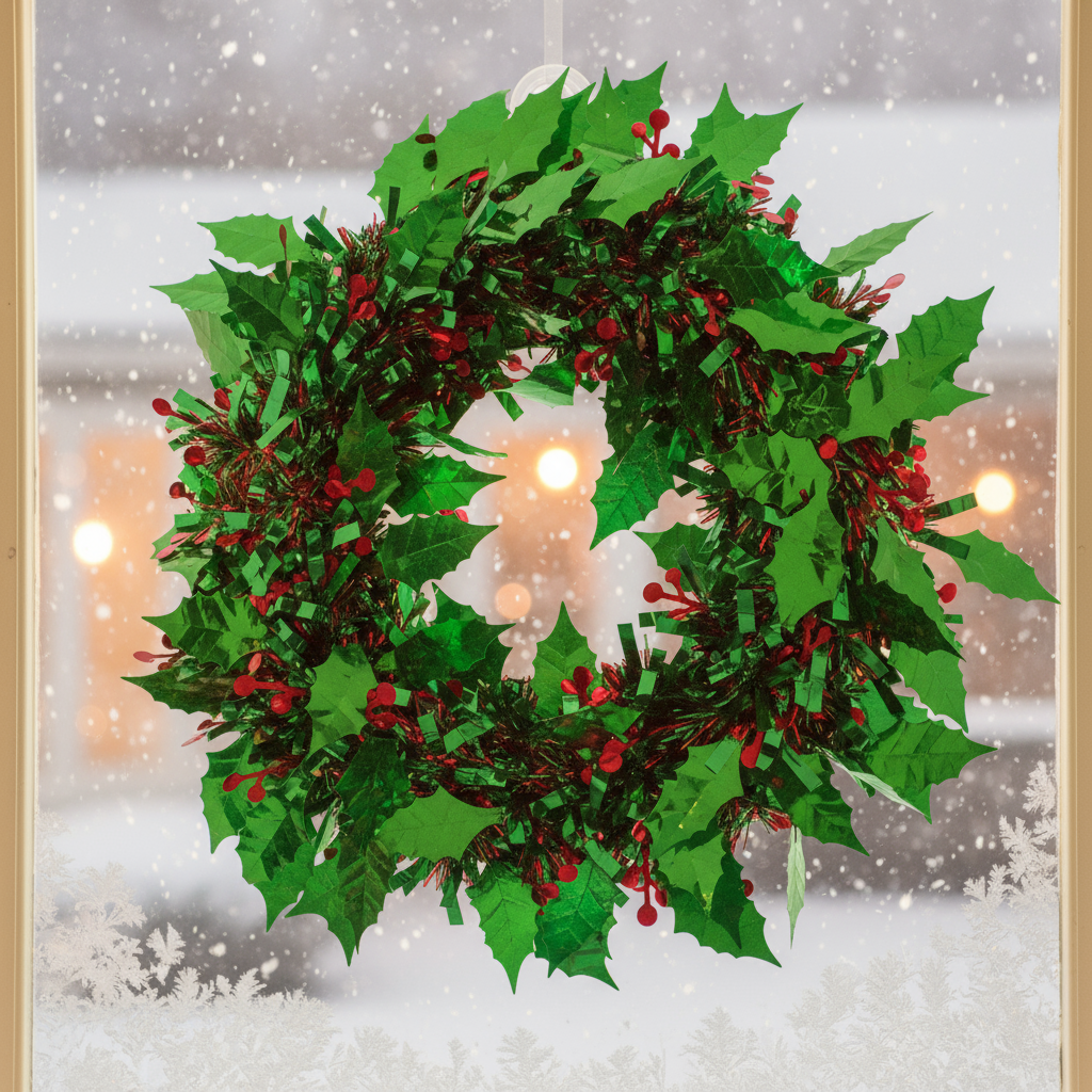 Christmas Wreath Holly Leaves Red & Green 30cm Dia 1pc