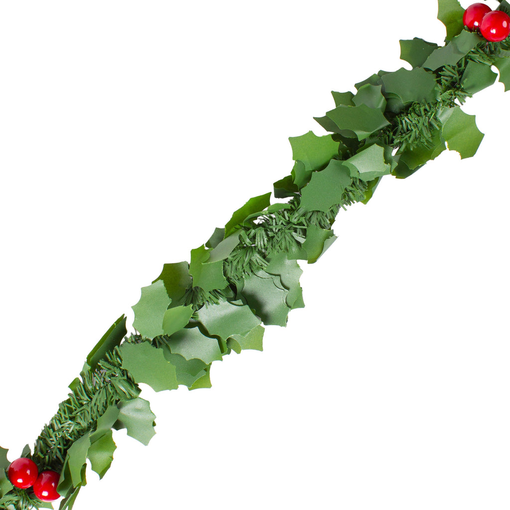 Christmas Holly Tinsel Garland with Berries Green 2m 1pc