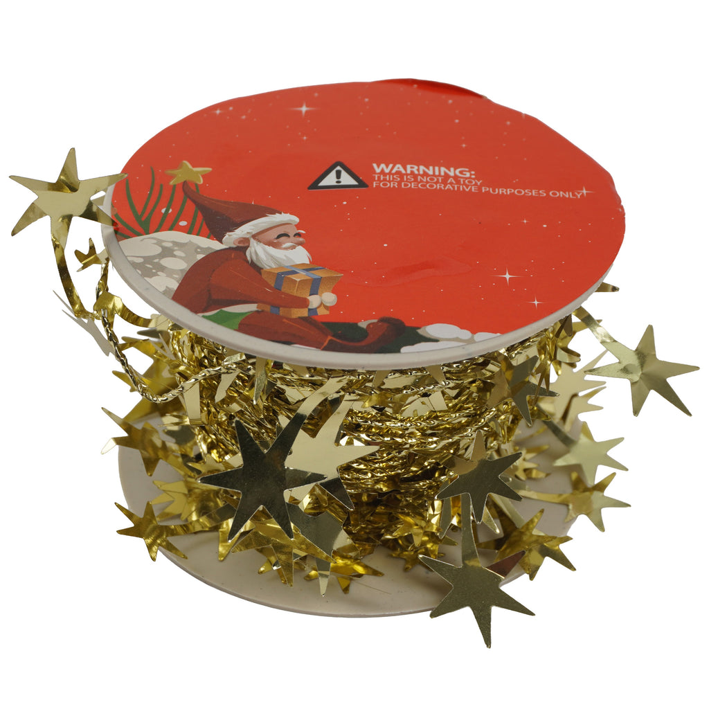 Christmas Star Wired Tinsel Garland Gold 7.5m 1Roll