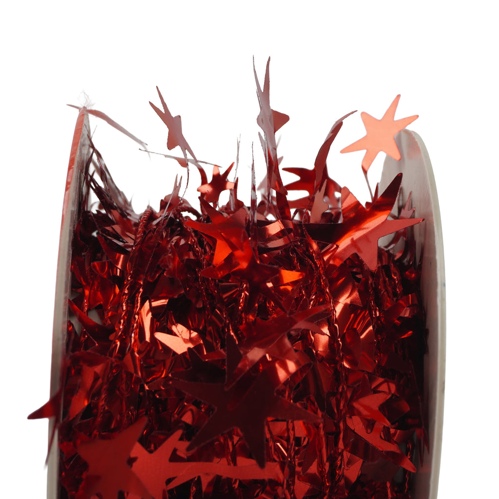 Christmas Star Tinsel Garland Wired Red 7.5m 1Roll