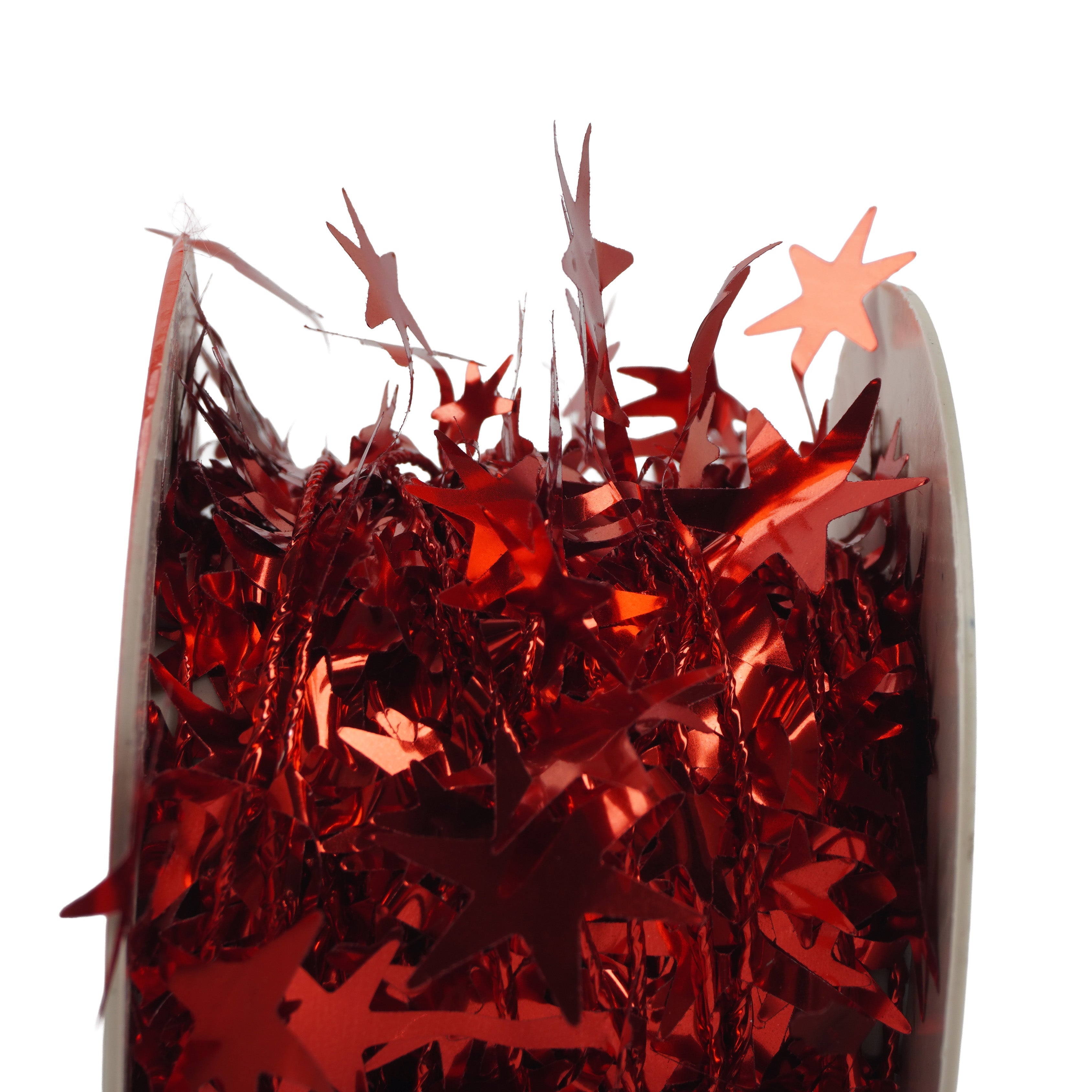 Christmas Star Tinsel Garland Wired Red 7.5m 1Roll