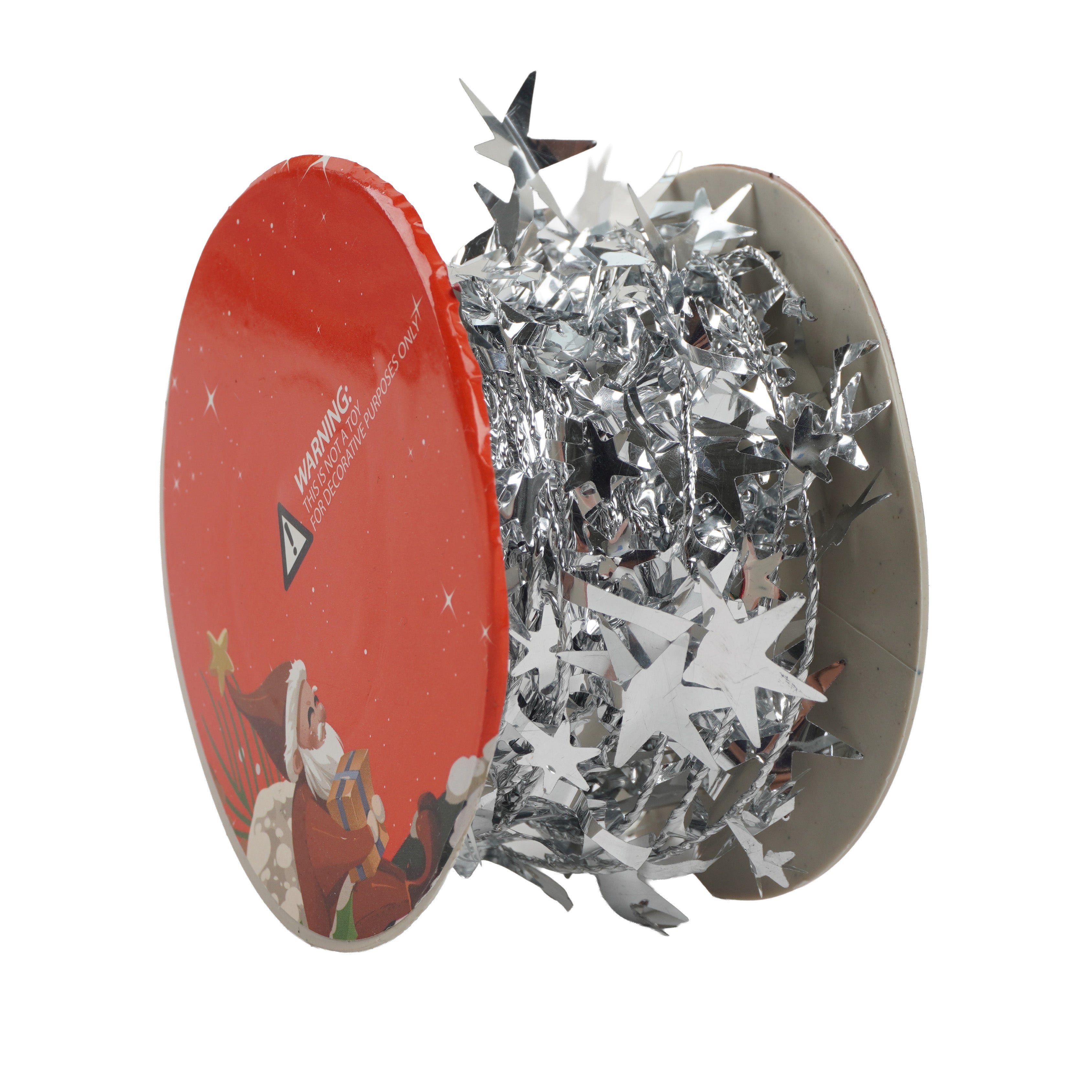 Christmas Star Tinsel Garland Wired Silver 7.5m 1Roll