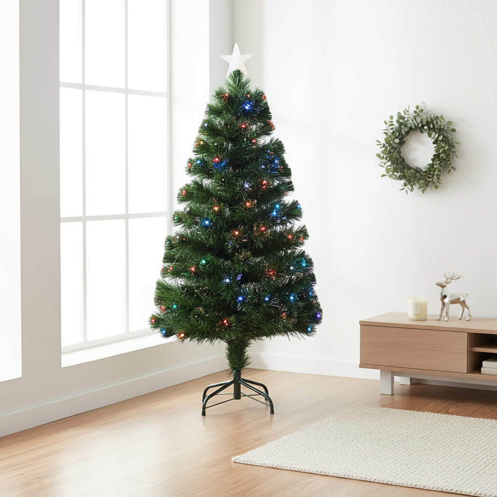 Christmas LED Fibre Optic Tree with Colour Changing Lights & Star 140 Branches 4 Ft (120cm) 1pc