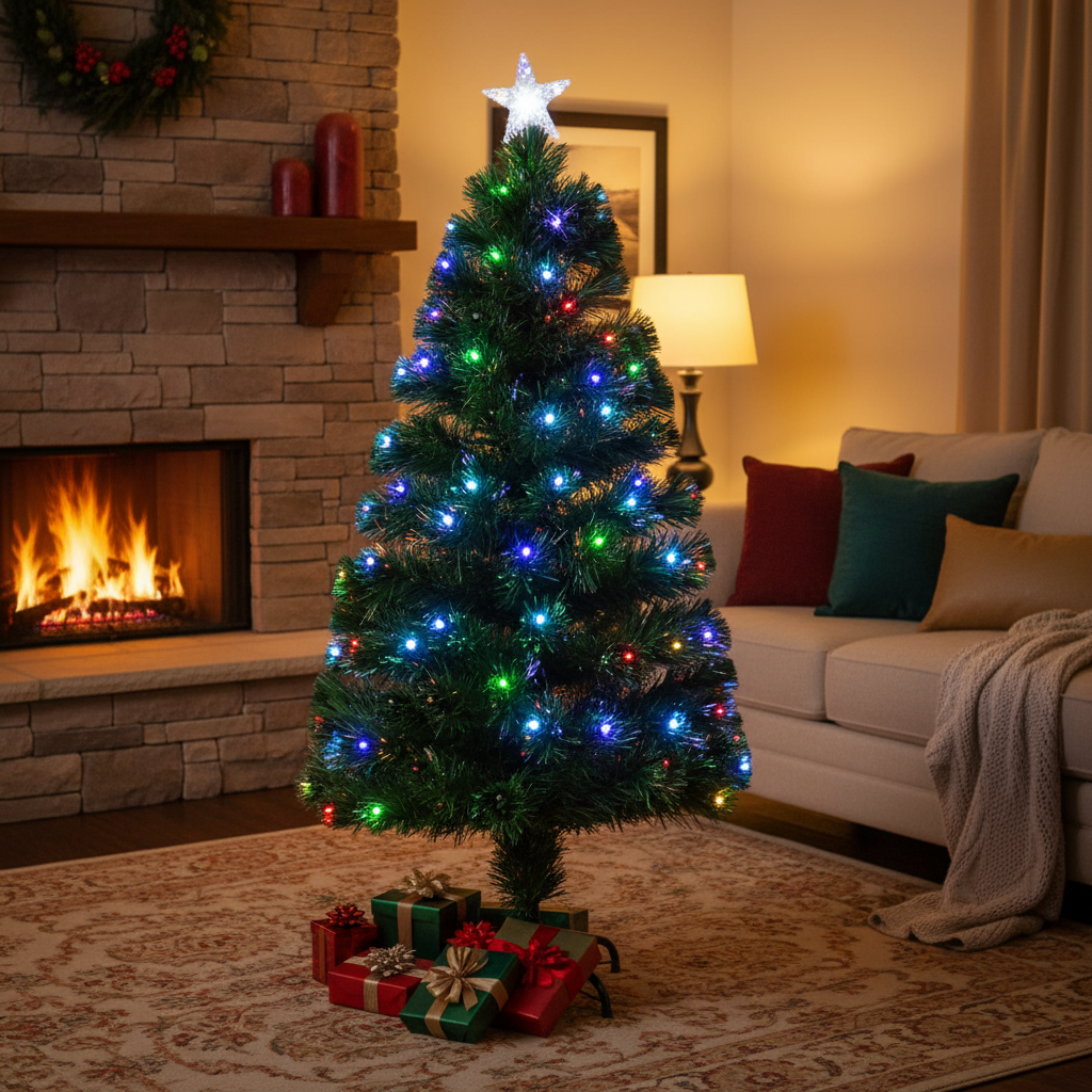 5 Feet - Christmas LED Fibre Optic Tree with Colour Changing Lights & Star 180 Branches (150cm) 1pc  (Ornaments Combo)